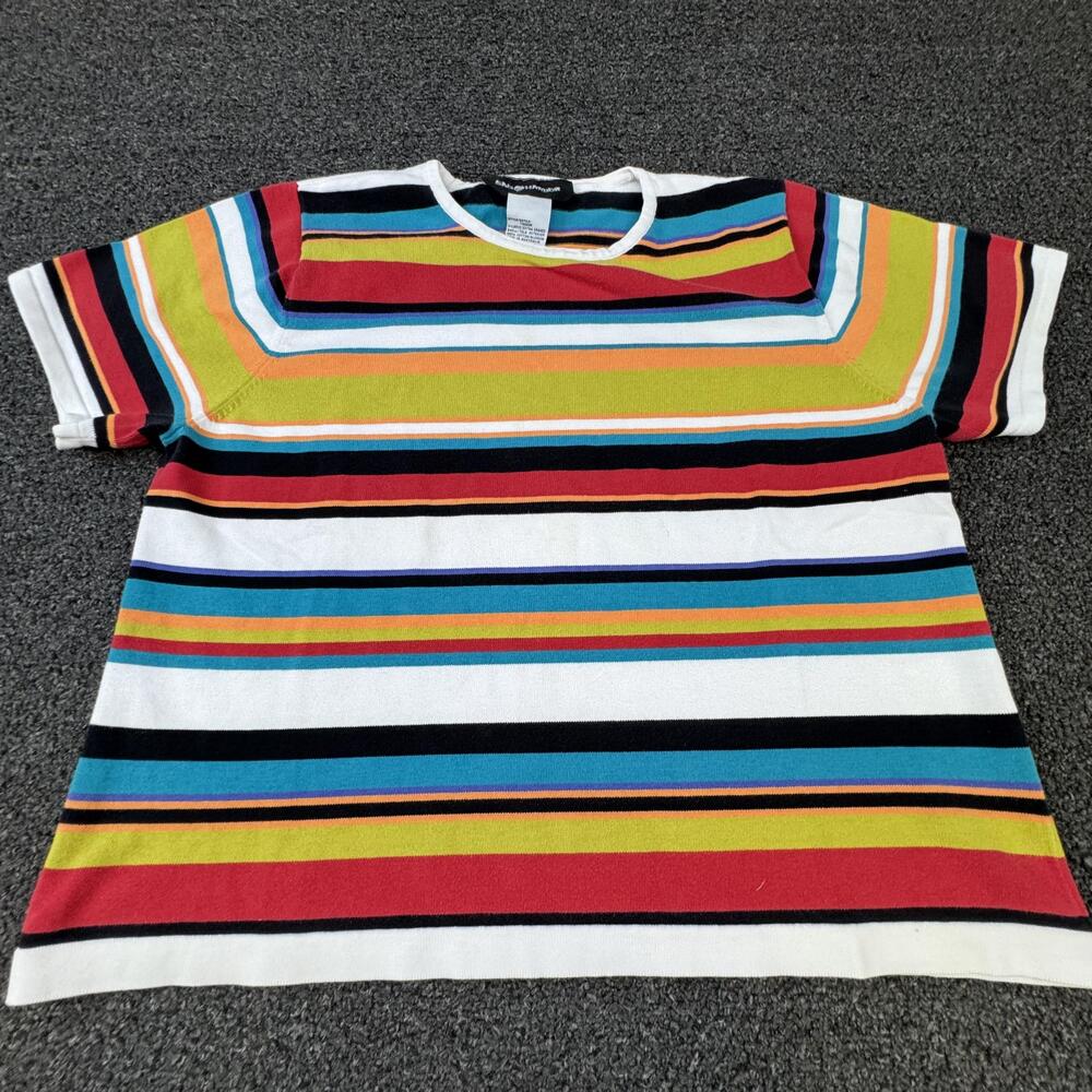 Sag Harbor T-Shirt Womens XL Multicolor Striped Crew Neck 100% Cotton Jersey